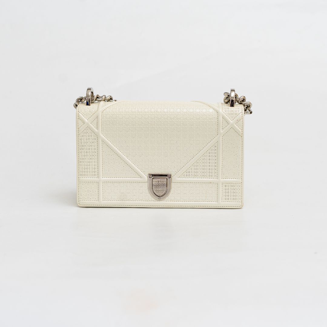 Dior Off White Micro Cannage Patent Leather Small Diorama Flap Bag