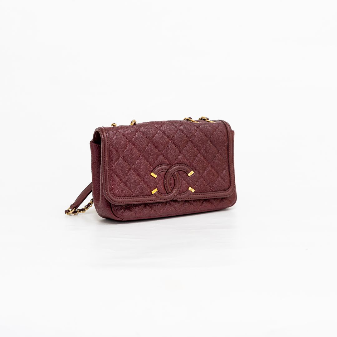 Chanel Burgundy CC Filigree Flap Small