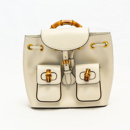 Gucci White Leather Bamboo Backbag