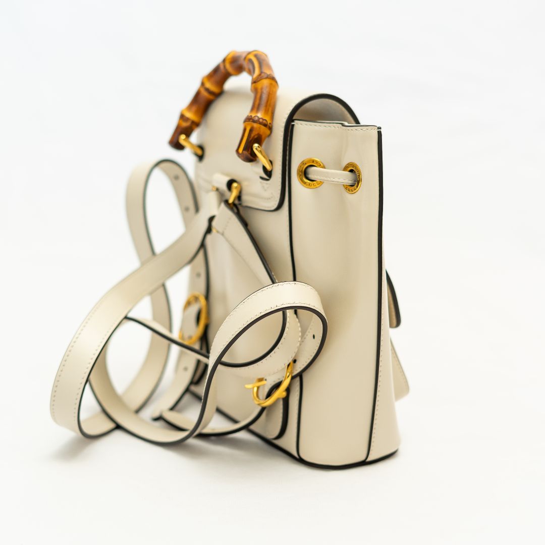 Gucci White Leather Bamboo Backbag