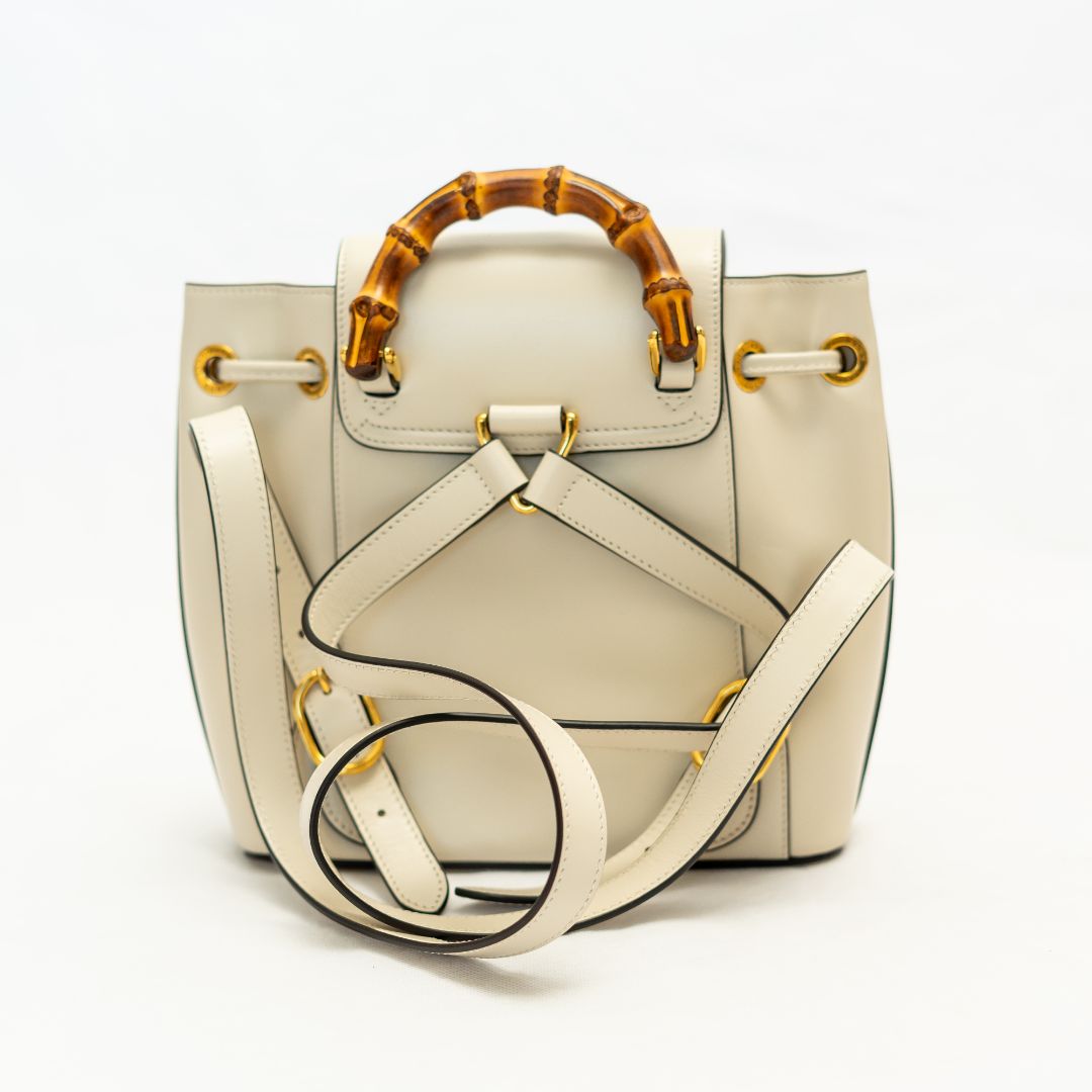 Gucci White Leather Bamboo Backbag
