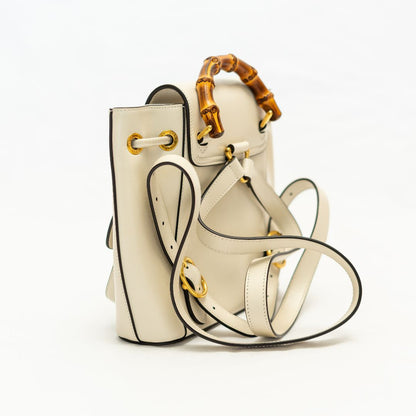 Gucci White Leather Bamboo Backbag
