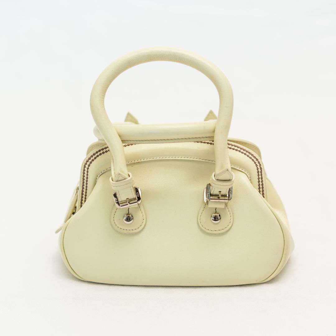 Christian Dior Off-White Leather Vintage Top Handle Bag