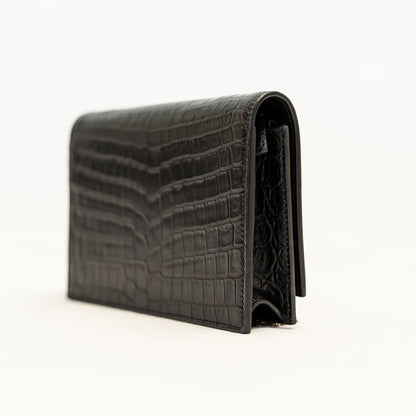 Saint Laurent Kate black croc embossed small tassel chain bag
