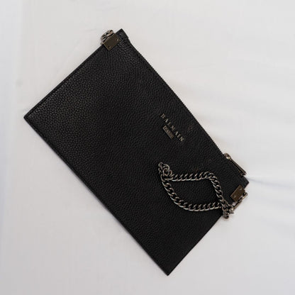 Balmain Black Leather Zip Pouch