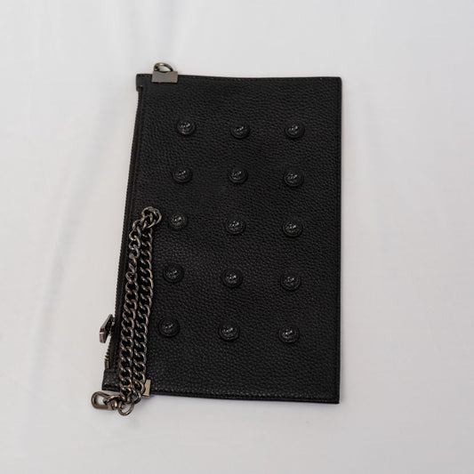 Balmain Black Leather Zip Pouch