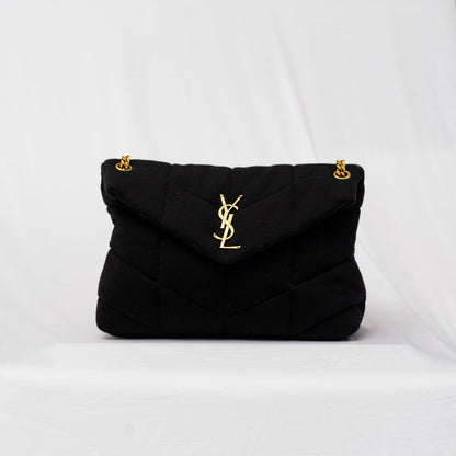 Saint Laurent black Loulou Puffer Shoulder Bag Quilted Wool Medium