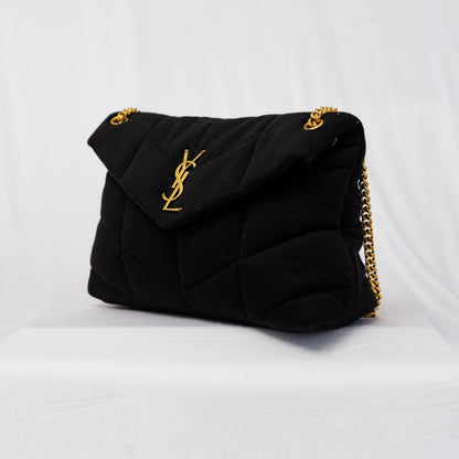 Saint Laurent black Loulou Puffer Shoulder Bag Quilted Wool Medium