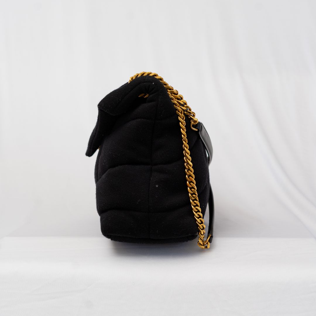 Saint Laurent black Loulou Puffer Shoulder Bag Quilted Wool Medium