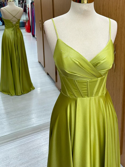 Olive Green Corset Satin Lace-Up A-Line Prom Dress Formal Party Evening Dress SH1532