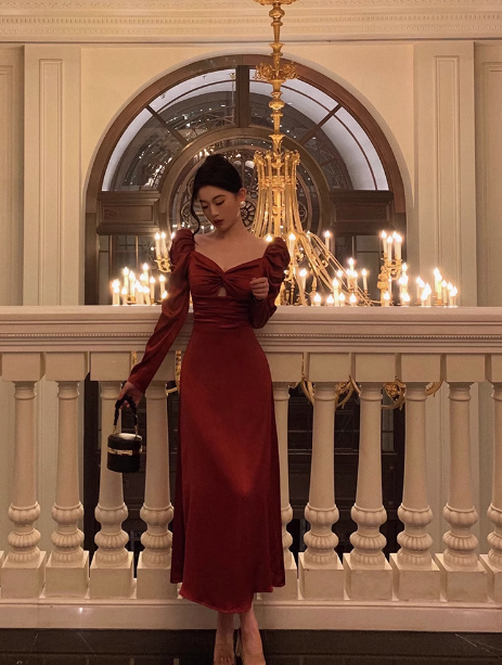 Sexy A line Long Sleeves Red 21st Birthday Dress Party Gown Birthday Outfits Birthday Dress Ideas For Women DP1894