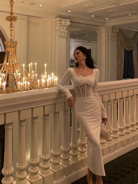 Sexy Sheath White Long Sleeves Satin 21st Birthday Dress Party Gown Birthday Outfits Birthday Dress Ideas For Women DP1896