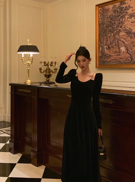 Sexy A line Long Sleeves Autumn Velvet 21st Birthday Dress Party Gown Birthday Outfits Birthday Dress Ideas For Women DP1893