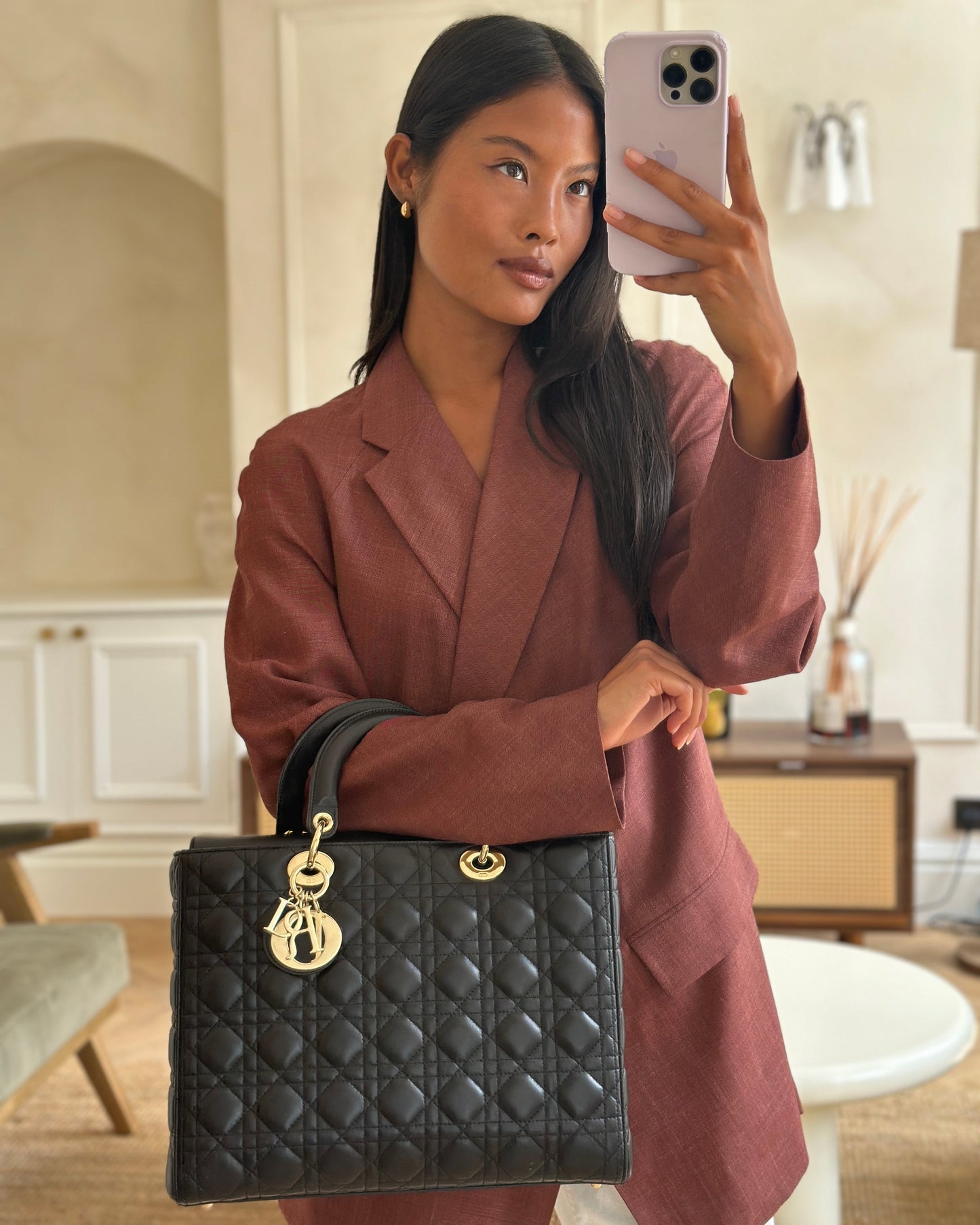 Christian Dior Large Lady Dior Bag in Black Lambskin Leather with Champagne Gold Hardware RRP £5,600