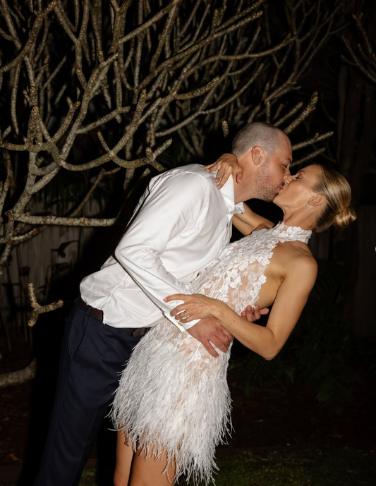 Charming Sheath Halter Lace Feather Short Birthday Dress Wedding Dress SH2040