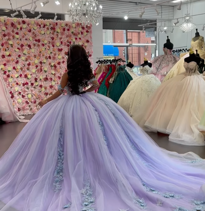 Purple Off the Shoulder Corset Appliques Tulle Ball Gown Sweet 16 Dress Quinceanera Dress SH2122