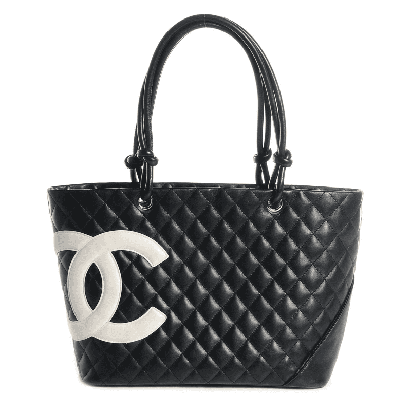 CHANEL Calfskin Quilted Large Cambon Tote Black White