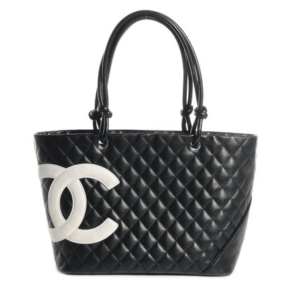 CHANEL Calfskin Quilted Large Cambon Tote Black White