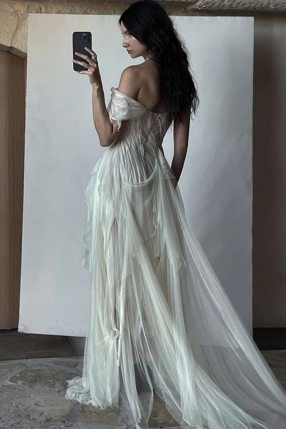 Stunning A Line Straps White Chiffon Prom Dress Evening Dress with Slit SH2259