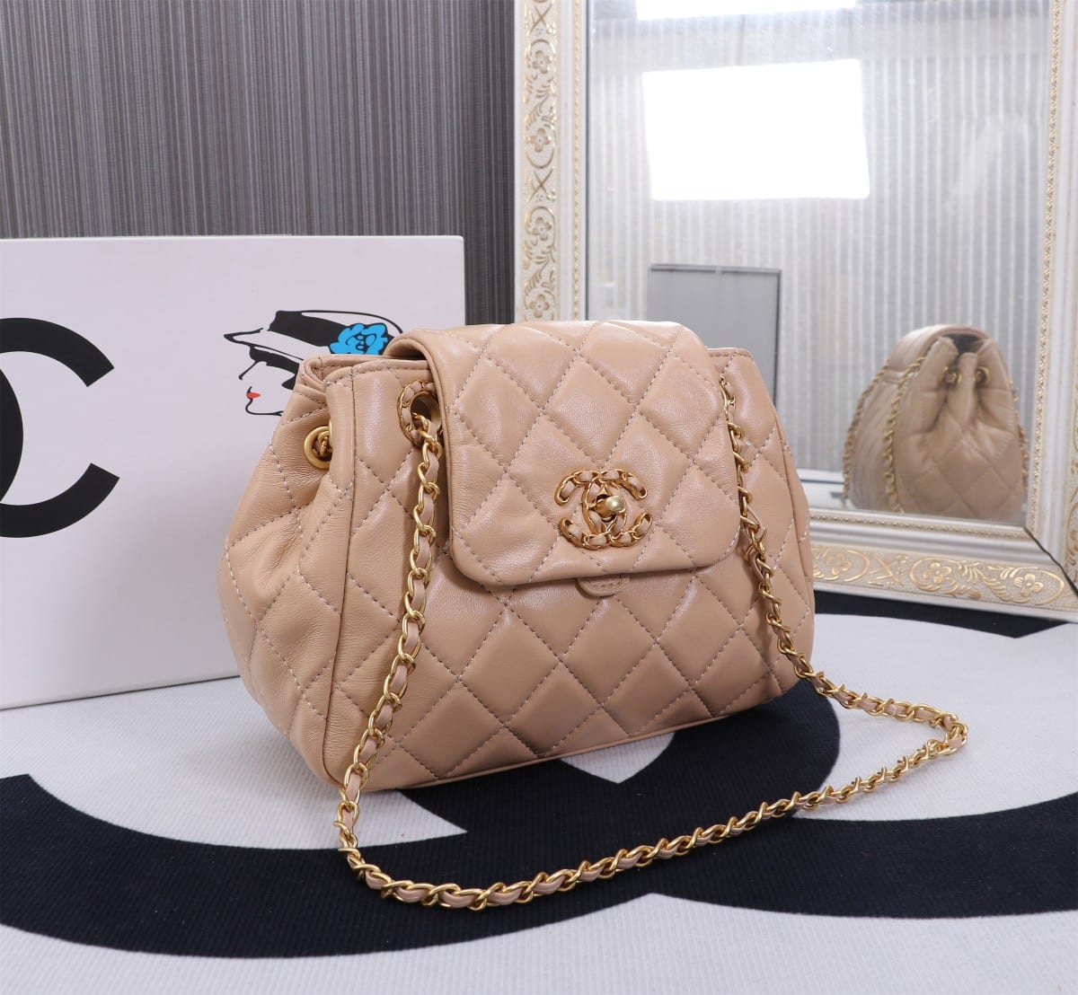 CHANEL MIX ACCORDION CC FLAP BAG QUILTED GLAZED CALFSKIN PINK 23CM