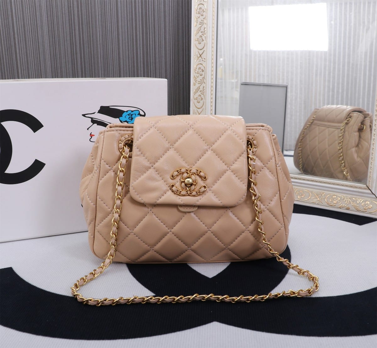 CHANEL MIX ACCORDION CC FLAP BAG QUILTED GLAZED CALFSKIN PINK 23CM