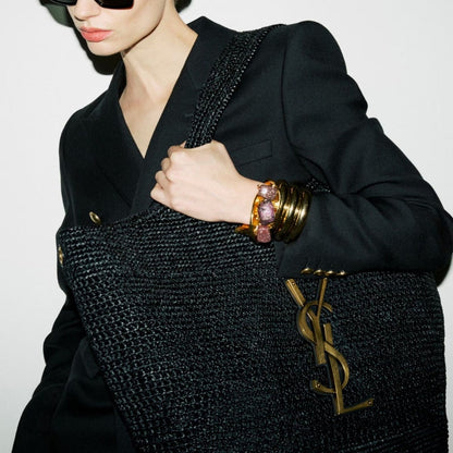 SAINT LAURENT ICARE IN RAFFIA BLACK 45CM 772191GAAFM1000