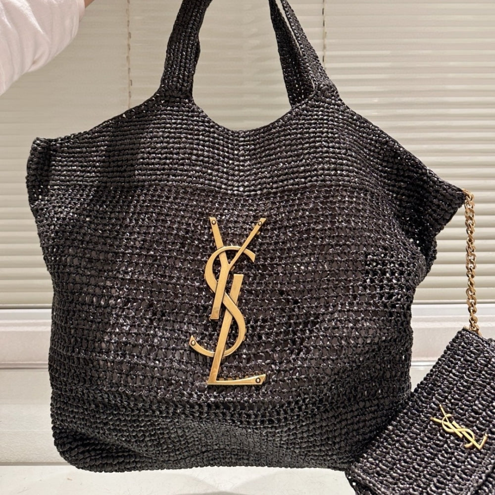 SAINT LAURENT ICARE IN RAFFIA BLACK 45CM 772191GAAFM1000
