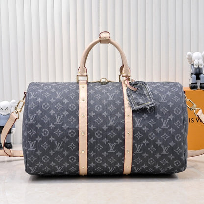 LOUIS VUITTON KEEPALL BANDOULIÈRE 45 DENIM CLOUDY GRAY 45CM M13748