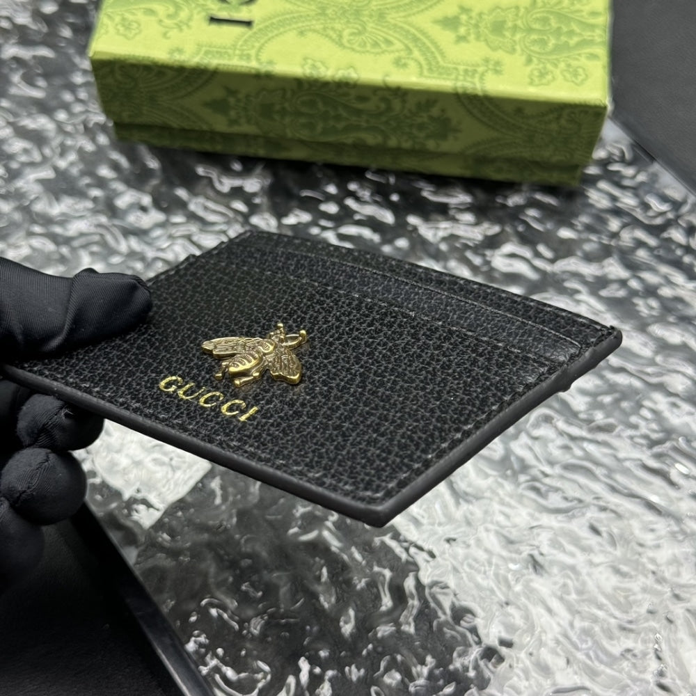 GUCCI ANIMALIER LEATHER CARD CASE BLACK 10CM 523685 DJ20T 1000