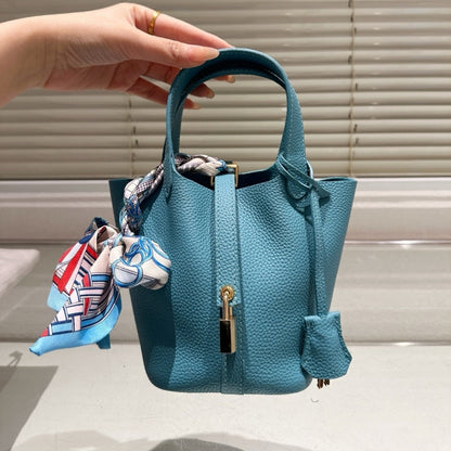 HERMES PICOTIN LOCK 18 BAG BLUE WITH GOLD 18CM