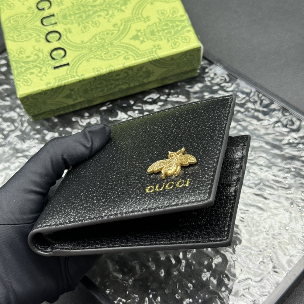 GUCCI ANIMALIER BI FOLD WALLET BLACK 11CM 523664 DJ20T 1000