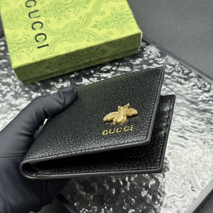 GUCCI ANIMALIER BI FOLD WALLET BLACK 11CM 523664 DJ20T 1000