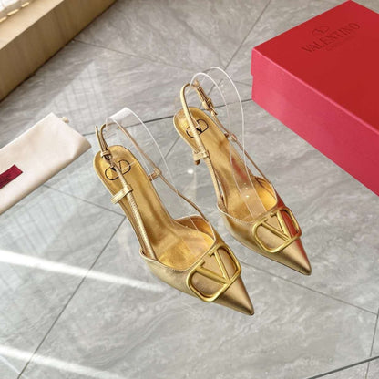 VALENTINO VLOGO SIGNATURE SLINGBACK PUMP IN GOLD