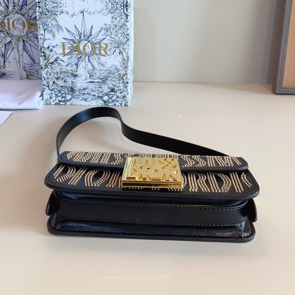DIOR MISS DIOR FLAP BAG BLACK GOLD 22CM M2610UBTT M900