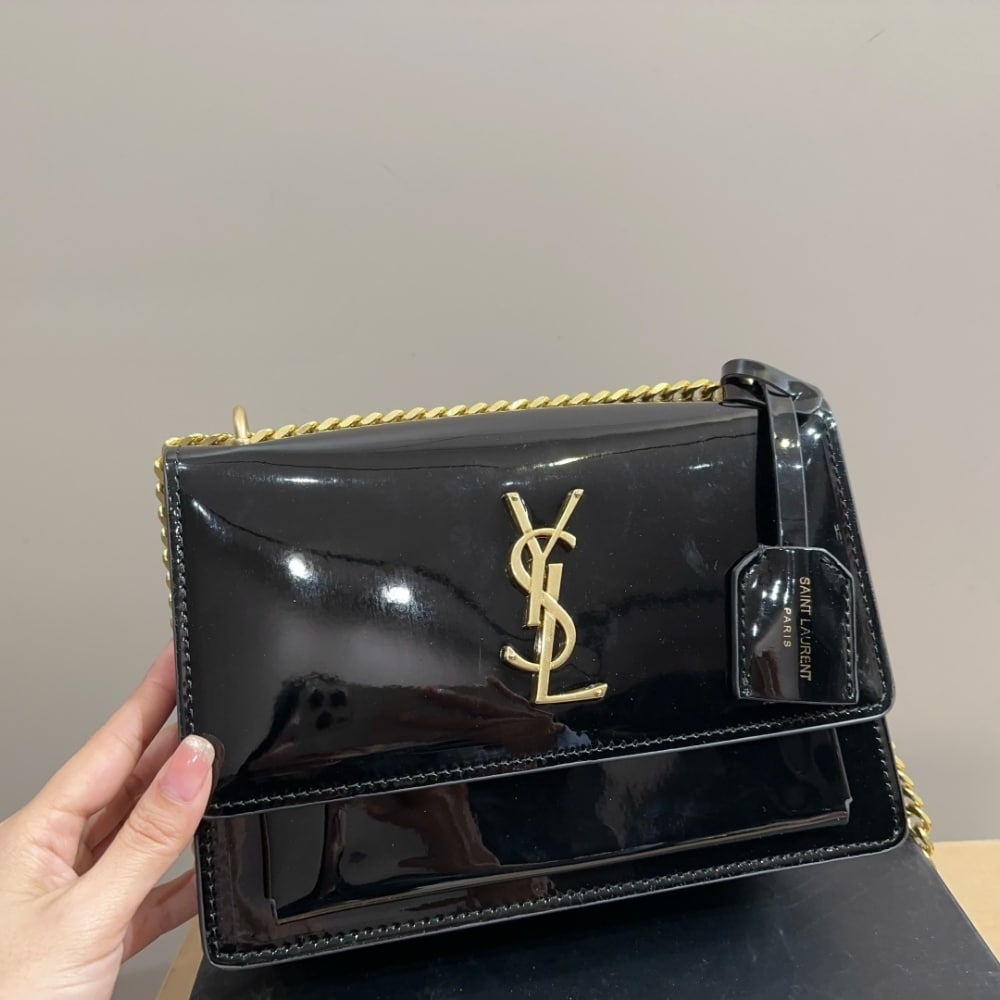 SAINT LAURENT SMALL SUNSET CHAIN BAG BLACK 23CM 533026D422W1000