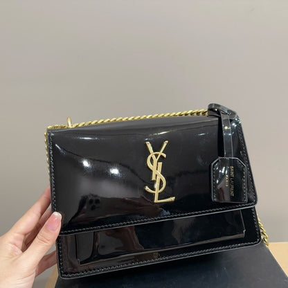 SAINT LAURENT SMALL SUNSET CHAIN BAG BLACK 23CM 533026D422W1000