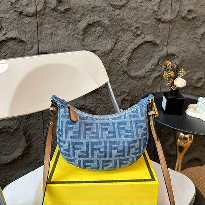 FENDI FENDIGRAPHY MINI BAG DENIM BLUE FF 20CM 8BS081AS3FF1PLN