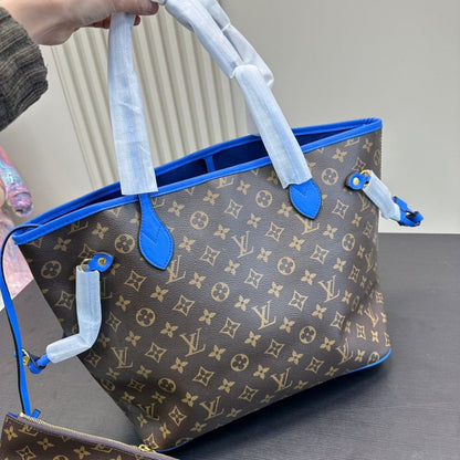 LOUIS VUITTON NEVERFULL MM BAG IKAT FLOWER MONOGRAM GRANBLUE BLUE 33CM M40938