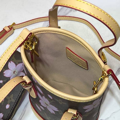 LOUIS VUITTON X MURAKAMI NANO BUCKET MONOGRAM CANVAS SAKURA BROWN 17CM M13417