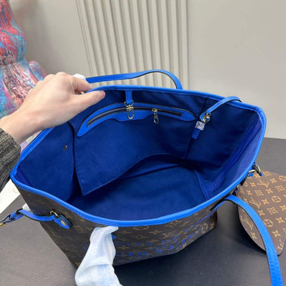 LOUIS VUITTON NEVERFULL MM BAG IKAT FLOWER MONOGRAM GRANBLUE BLUE 33CM M40938