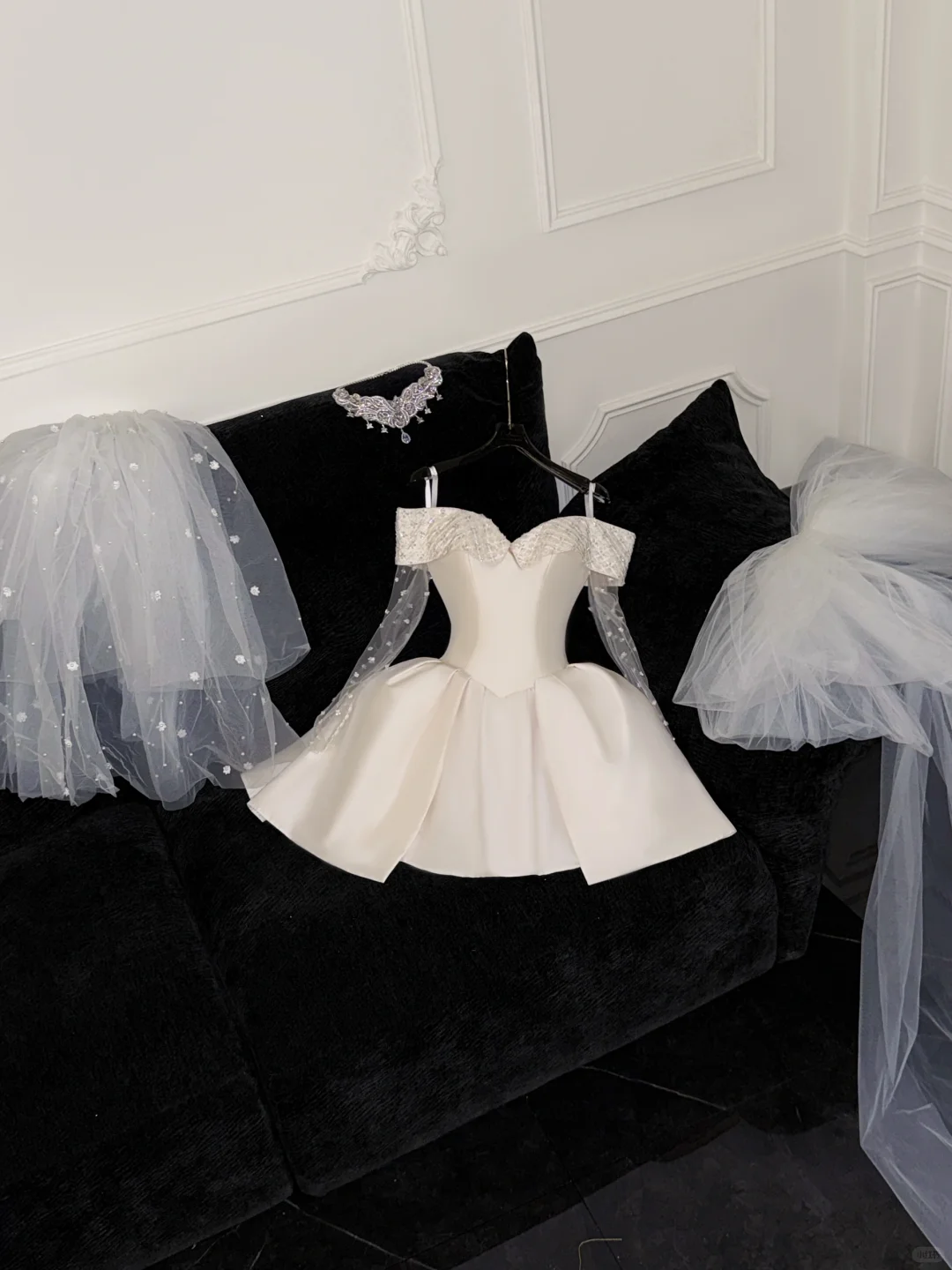 Cute A Line Off the Shoulder Beaded Ivory Satin Tulle Short Homecoming Dress Birthday Dress SH3099
