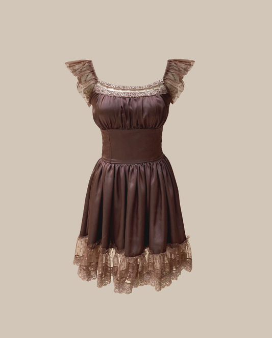 Classic Brown A Line Straps Lace Satin Short Homecoming Dress Cocktail Dress SH3681