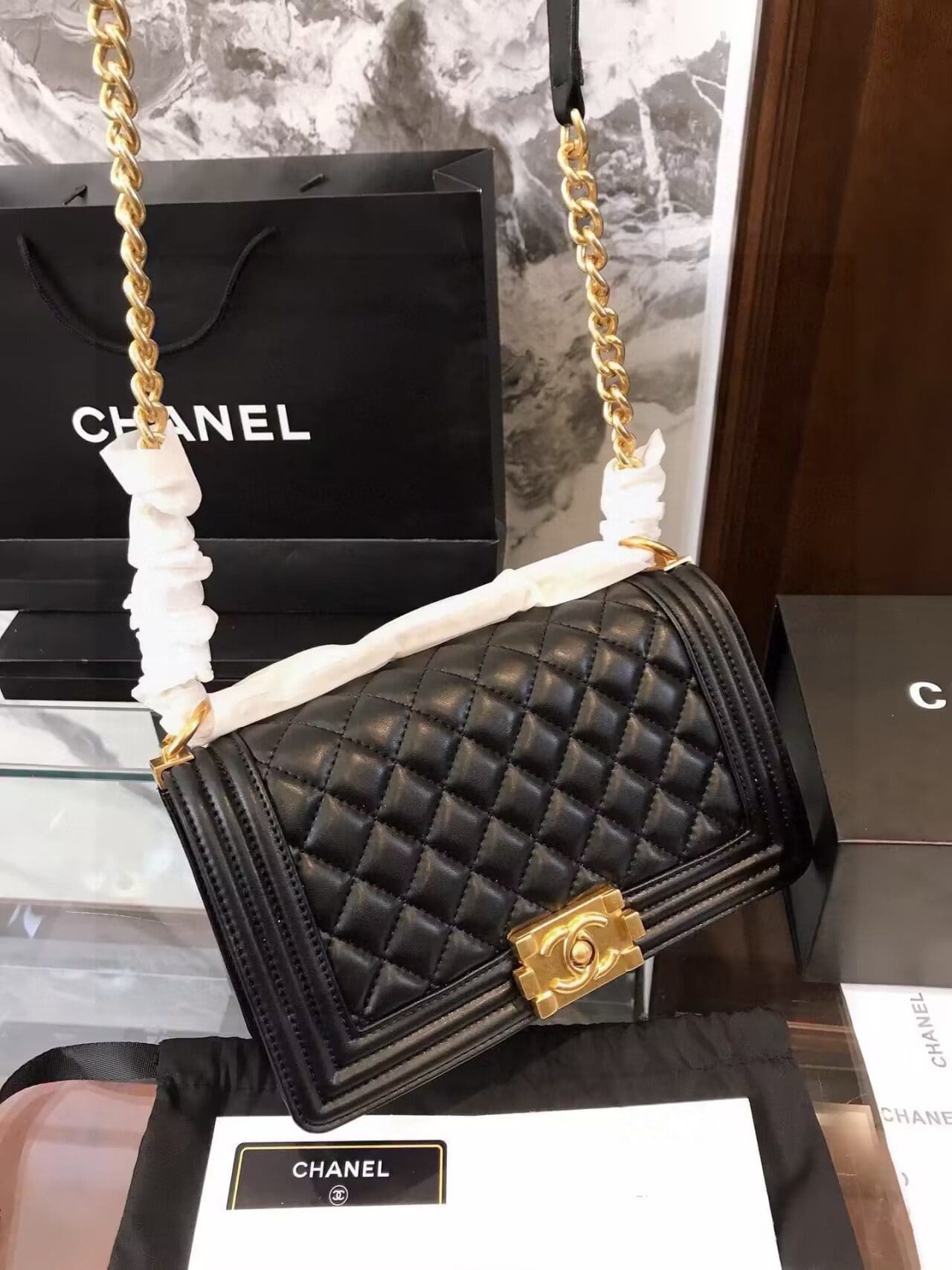 CHANEL Boy Chanel Chain Shoulder Bag A67086 Calfskin GHW leather Black