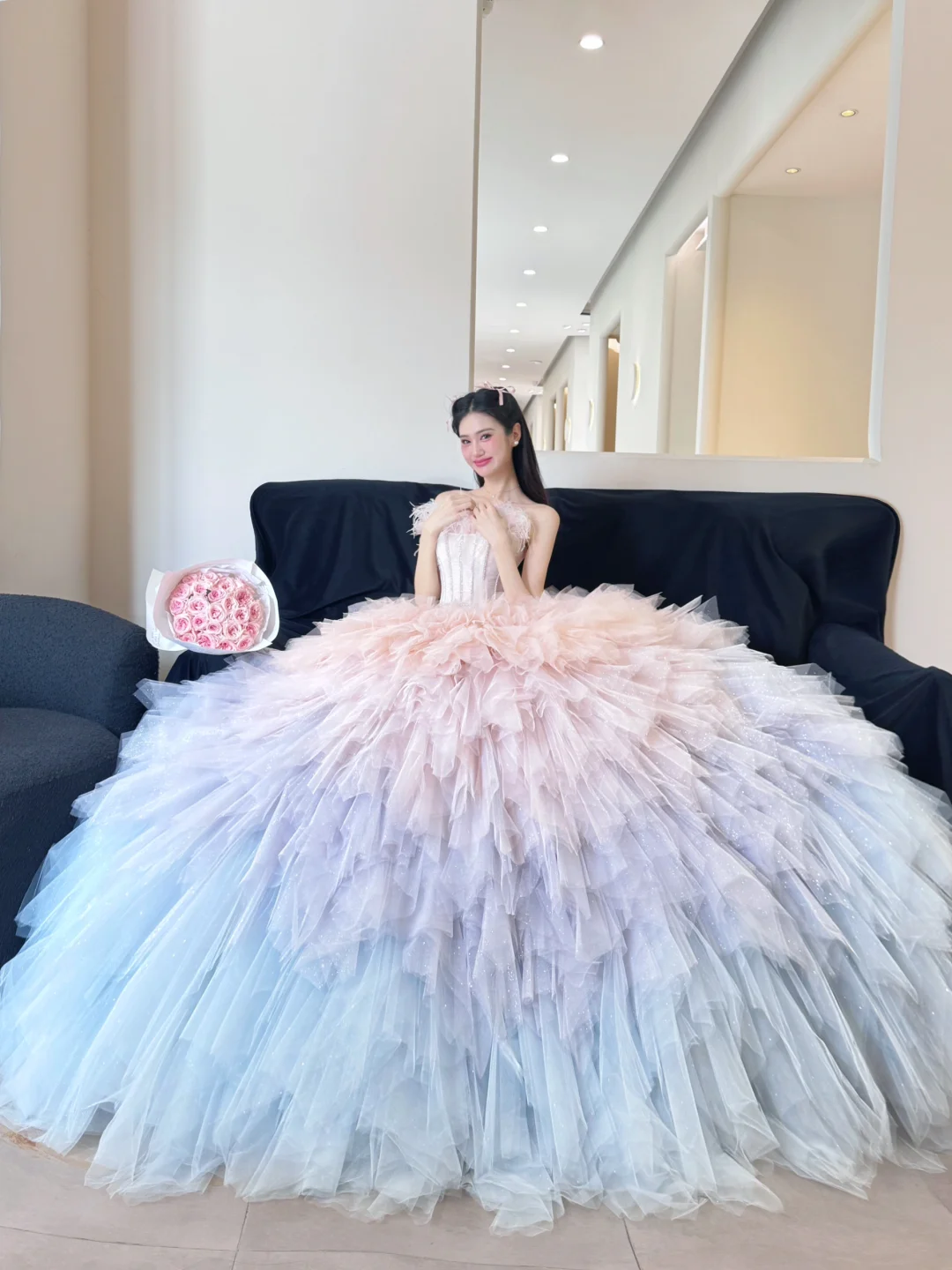 Cute A Line Strapless Corset Feather Pink Tulle Long Prom Dress Evening Dress SH2996