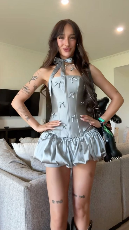 Pretty Green Satin Bow Short Birthday Outfits  Strapless Homecoming Dress S443