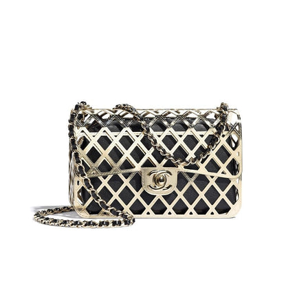 CHANEL Gold Metal Creates A Hollow Diamond Pattern CF Evening Bag