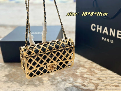 CHANEL Gold Metal Creates A Hollow Diamond Pattern CF Evening Bag
