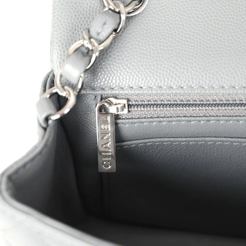 Chanel Mini Rectangular Flap Bag Dark Grey Caviar Silver Hardware
