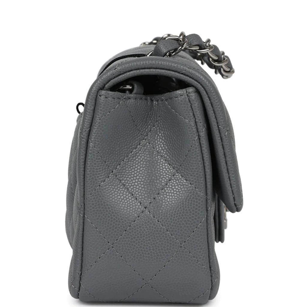 Chanel Mini Rectangular Flap Bag Dark Grey Caviar Silver Hardware