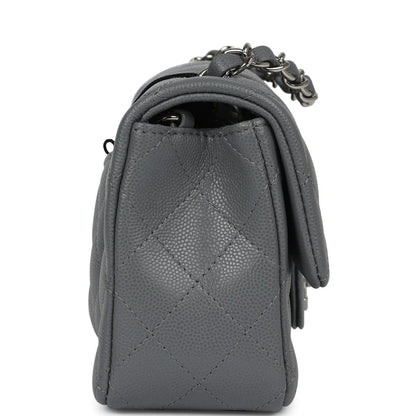 Chanel Mini Rectangular Flap Bag Dark Grey Caviar Silver Hardware